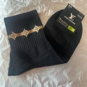 Designer Like Men's Black and Gold Patterned Dress Socks